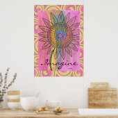 ピース想像絞り染めフラワーウォーターカラーアート ポスター (キッチン)