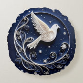 ピース鳩フェイク紙バードブルークリスマス ラウンドクッション (正面)