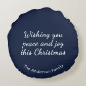ピース鳩フェイク紙バードブルークリスマス ラウンドクッション (裏面)