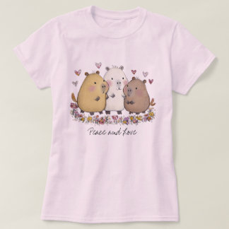 ピース アンド ラブ カピバラ Tシャツ