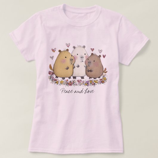ピース アンド ラブ カピバラ Tシャツ (デザイン正面)