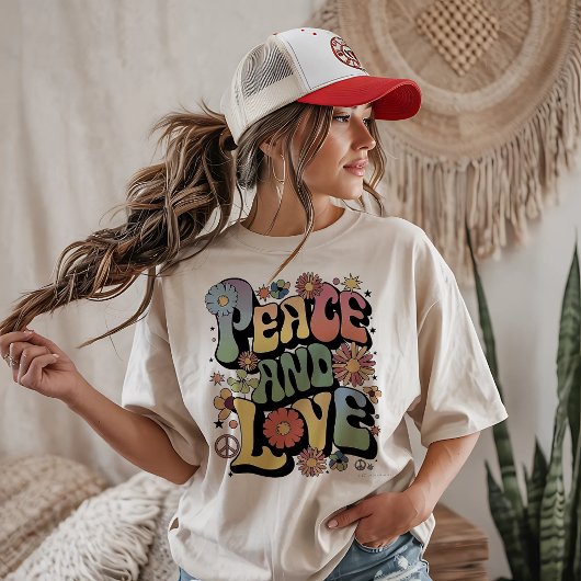 ピース アンド ラブ レトロ トライブレンドTシャツ