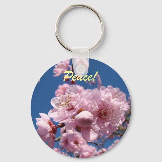 ピース!キーチェーンギフト青空ピンクの木の花 キーホルダー (正面)