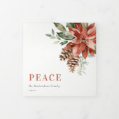 ピース クリスマス ポインセチア 松 3 フォト 水彩 三つ折りクリスマスカード (カバー)