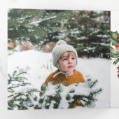 ピース クリスマス ポインセチア 松 3 フォト 水彩 三つ折りクリスマスカード (内部最初)