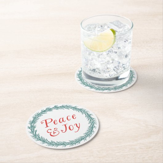 ピース&ジョイヴィンテージスタイルクリスマスキャスター ラウンドペーパーコースター (インサイチュ)