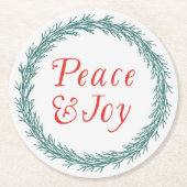 ピース&ジョイヴィンテージスタイルクリスマスキャスター ラウンドペーパーコースター (正面)