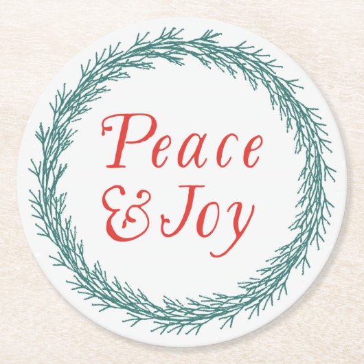 ピース&ジョイヴィンテージスタイルクリスマスキャスター ラウンドペーパーコースター (正面)
