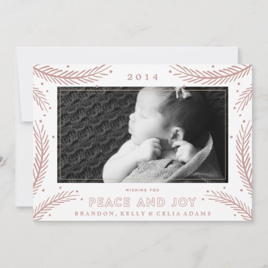 ピース&ジョイ金ゴールドフェザーズクリスマス シーズンカード (正面)