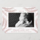 ピース&ジョイ ゴールド フェザー クリスマス ホリデー カード (正面/裏面)