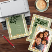 ピース＆ジョイ セージグリーンとゴールドのフォトカード シーズンカード