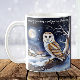ピース ジョイ メリークリスマス 雪 ウォーターカラー 納屋のフクロウ コーヒーマグカップ