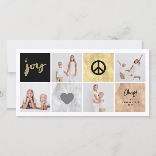 ピース・ジョイ・ラブ シャイニーゴールド スクエア スタイリッシュ フォト4 シーズンカード (正面)