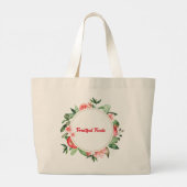 ピース ピンク フローラル & ザクロ ラージ トートバッグ (裏面)