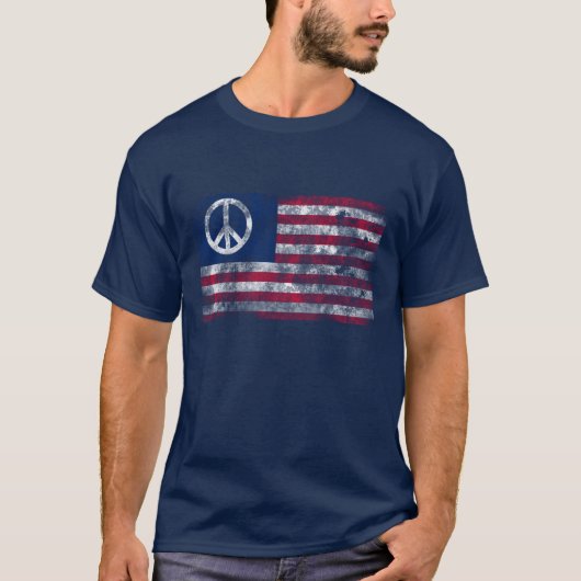 ピース＆フリーダム風アメリカ国旗 ピース Tシャツ (正面)