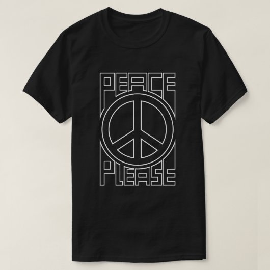 ピース プリーズ 白のアウトライン レタリング Tシャツ (デザイン正面)