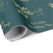 ピース·ラブパーソナライズされた·ジョイ·グリーン&金ゴールド·クリスマス ラッピングペーパー (ロールコーナー)