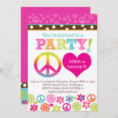 ピース&ラブヒッピーパーティの招待状 招待状 (正面/裏面)