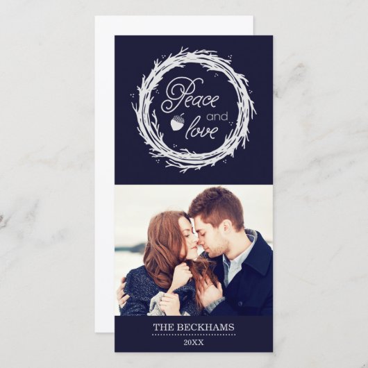 ピース&ラブホリデーフォトカード/ネービーシルバー シーズンカード (正面/裏面)