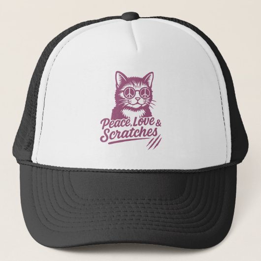 ピース・ラブ・ひっかき傷 おもしろ猫 キャップ (正面)