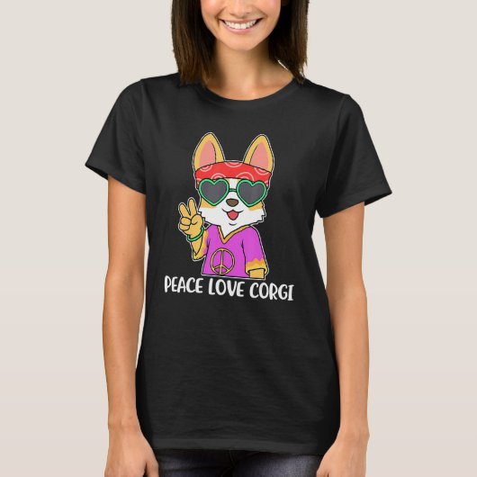 ピース ラブ コーギー コーギー Tシャツ (正面)