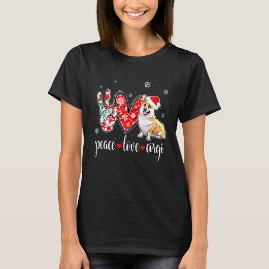 ピース ラブ コーギー 犬 Tシャツ (正面)
