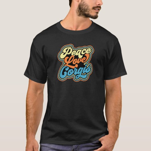 ピース ラブ コーギー Adg036d プレミアム Tシャツ (正面)