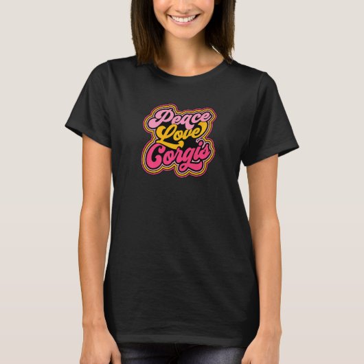 ピース ラブ コーギー Adg036e プレミアム Tシャツ (正面)