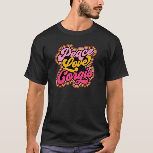 ピース ラブ コーギー Adg036e Tシャツ (正面)