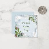 ピース ラブ ジョイ ホリデー パイン グリーン ノートカード (正面/裏面インサイチュ)