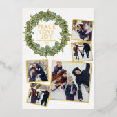 ピース ラブ ジョイ 5枚の写真 グレーナリー クリスマス ゴールド 箔シーズンカード (正面)