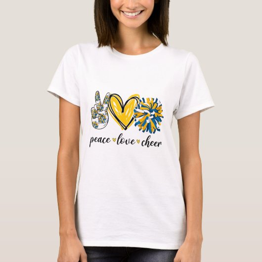 ピース ラブ チアリーディング 青 黄 Tシャツ (正面)