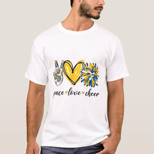 ピース ラブ チアリーディング 青 黄 Tシャツ (正面)