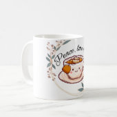 ピース ラブ ティー マグ | かわいい紅茶好きのコーヒーマグ (正面左)