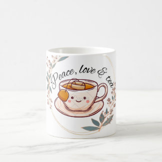 ピース ラブ ティー マグ | かわいい紅茶好きのコーヒーマグ