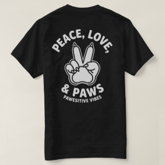 ピース・ラブ・パウ わんこ好きポジティブな人 Tシャツ