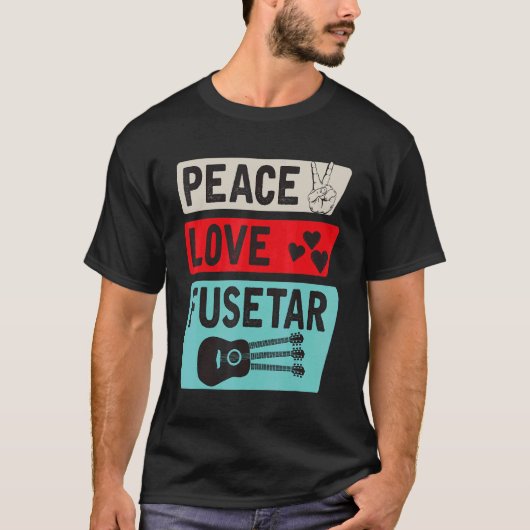 ピース ラブ フセタール ギター 楽器 フセタール トリプル Tシャツ (正面)