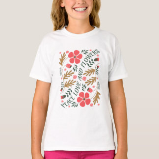 ピース ラブ フラワー フラワープリントTシャツ Tシャツ