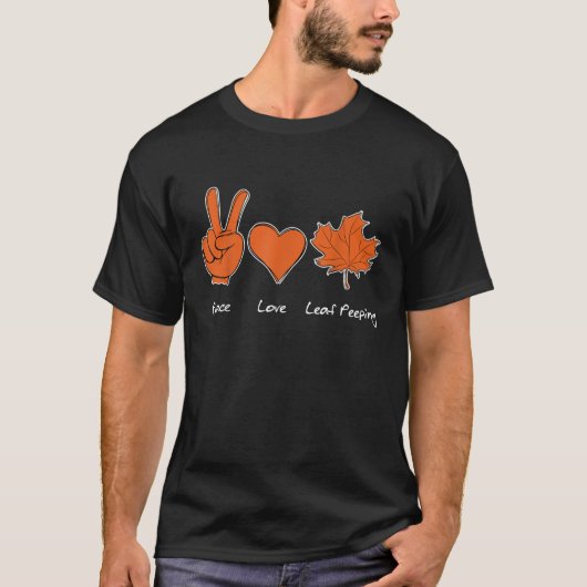ピース ラブ リーフ 紅葉 もみじ狩り  Tシャツ (正面)