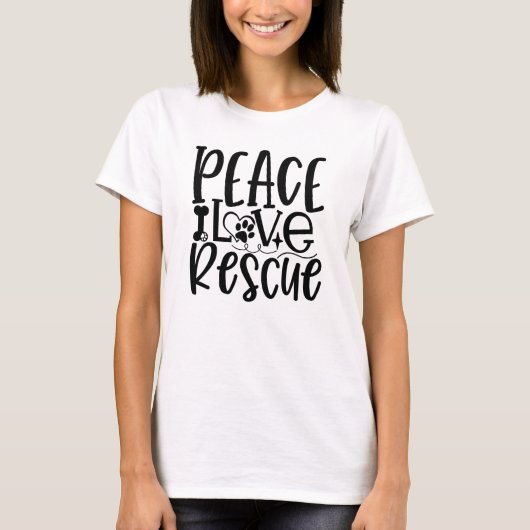 ピース ラブ レスキュー ボールド スクリプト Tシャツ (正面)