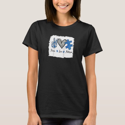 ピース ラブ 自閉症 ラグラン Tシャツ (正面)