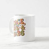 ピース ラブ 2026 レトロ サイケデリック マグカップ (正面左)