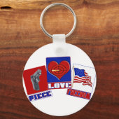 ピース（平和）愛(ハート)自由（アメリカ国旗） キーホルダー (正面)