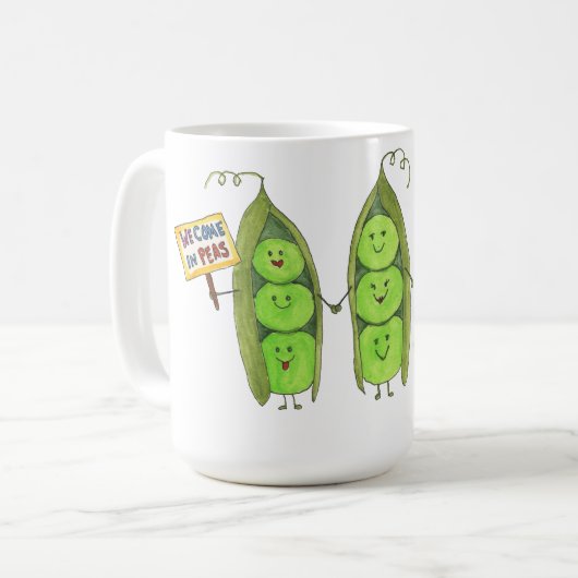 ピース - 私たちはエンドウ豆で来ます コーヒーマグカップ (正面左)