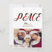 ピース 赤いチェックのクリスマス ホリデー 写真入りグリーティングカード 招待状 (正面)
