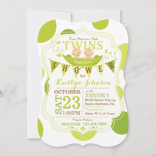 ピーズインアポッドツインズベビーシャワー招待状 招待状 (正面)