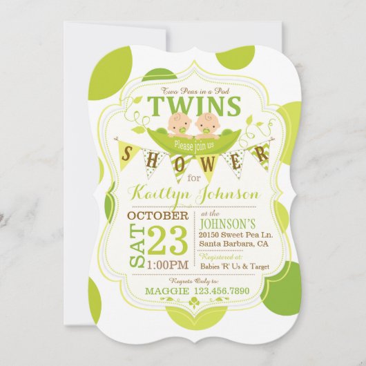 ピーズインアポッドツインズベビーシャワー招待状 招待状 (正面)