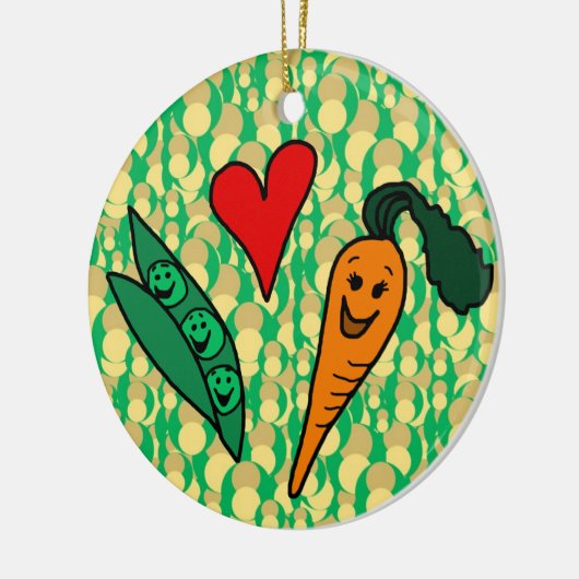 ピーズラブニンジン、かわいいグリーンとオレンジのデザイン セラミックオーナメント (左)