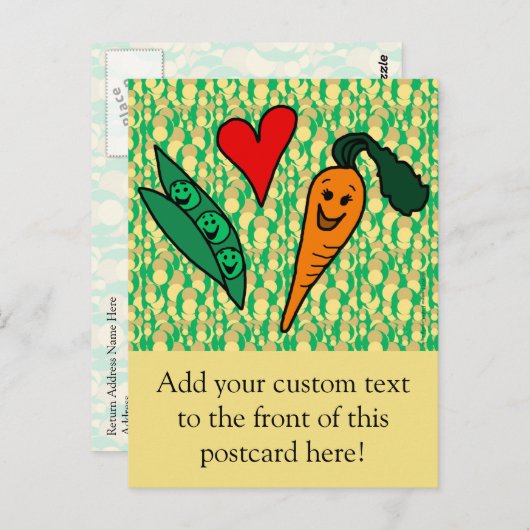 ピーズラブニンジン、かわいいグリーンとオレンジのデザイン ポストカード (正面/裏面)