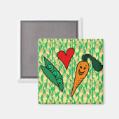 ピーズラブニンジン、かわいいグリーンとオレンジのデザイン マグネット (正面/裏面)